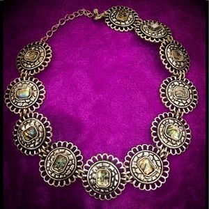 Necklace silver tone with mother of pearl insets.